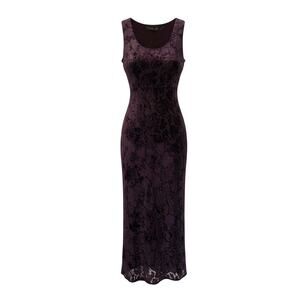 Lola P. Womens Purple Velvet Dark Romantic Floral Tie Back Maxi Dress Gothic | S